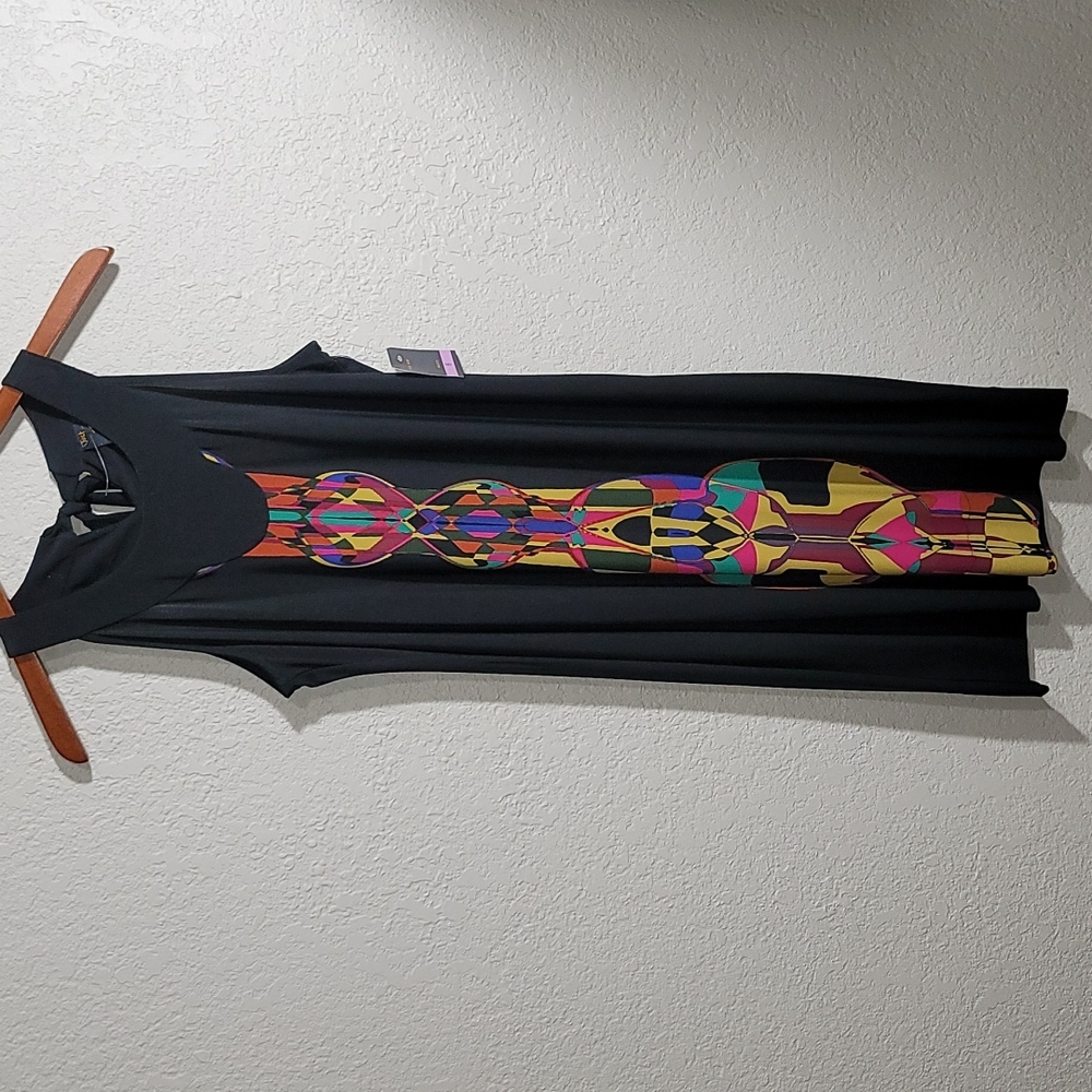 NEW! Just.... Taylor Black w/Multi Color Bohemian Design Halter Dress Sz. 6